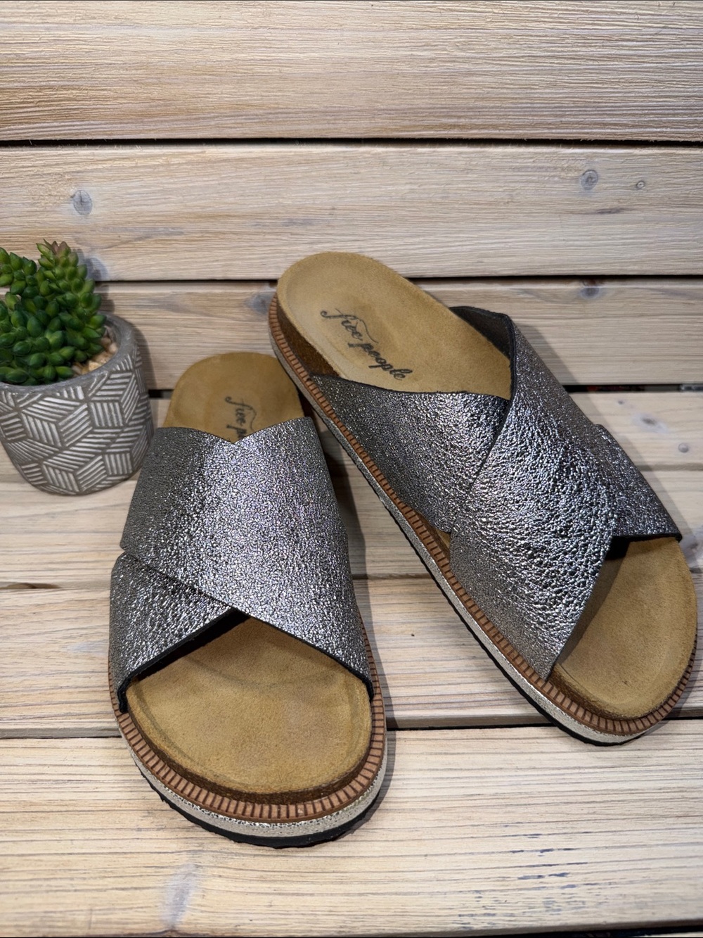 Free People Sidelines Footbed Sandal Metallic Silver Size 40